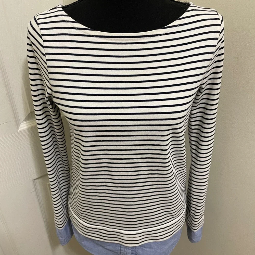 J.Crew Mercantile Breton Striped Shirt Layered Top Cotton Coastal Preppy‎ XS